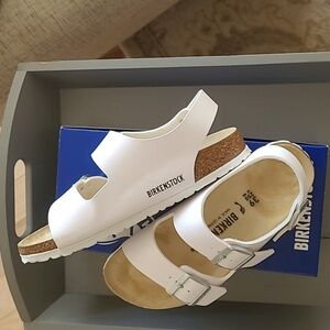 Birkenstock White 39 Milano Sandal narrow 8-8.5 women almost new Big Buckel